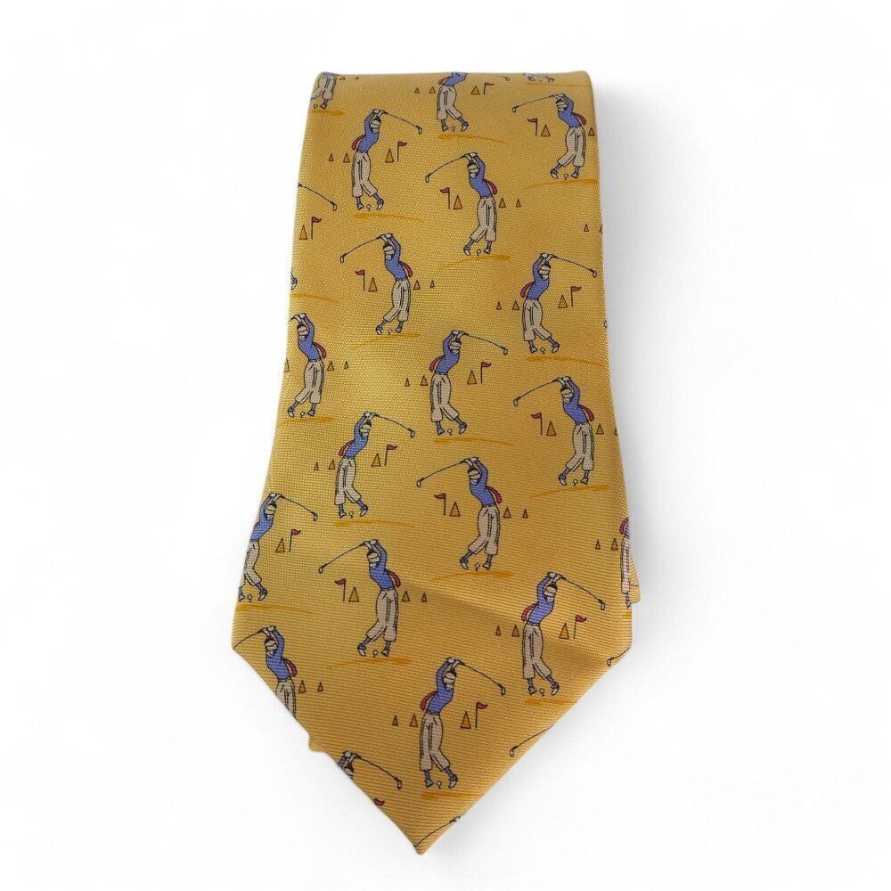 Polo by Ralph Lauren Vintage‎ Golf "Hole-in-One" Handmade Silk Tie Yellow